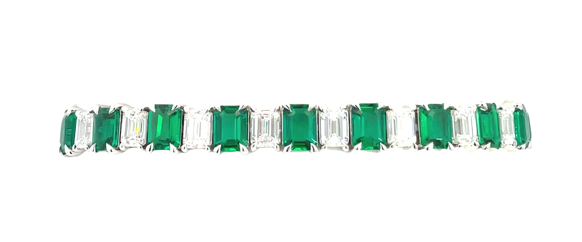 LAB GROWN EMERALD CUT DIAMONDS & EMERALDS  8.49ctw TENNIS BRACELET