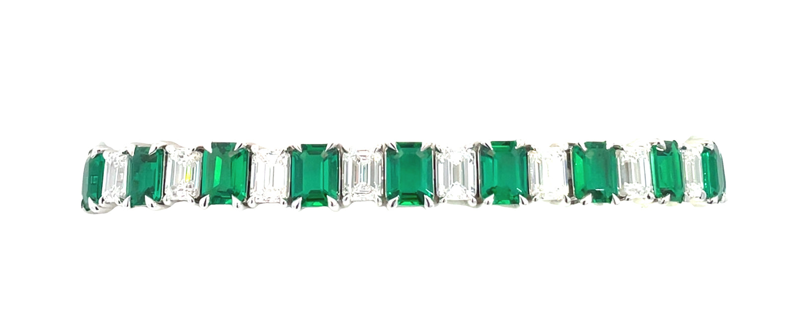 LAB GROWN EMERALD CUT DIAMONDS & EMERALDS  8.49ctw TENNIS BRACELET