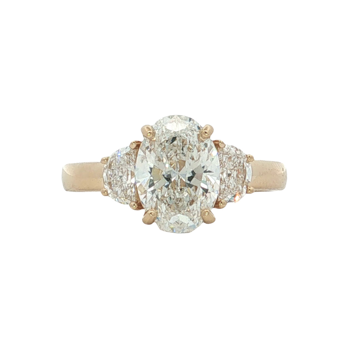 LAB GROWN OVAL AND HALF MOON DIAMONDS 2.61ctw THREE STONE RING