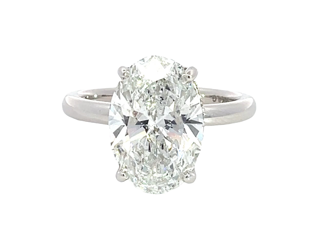 LAB GROWN OVAL & ROUND DIAMONDS 4.22ctw UNDERHALO SOLITAIRE ENGAGEMENT RING
