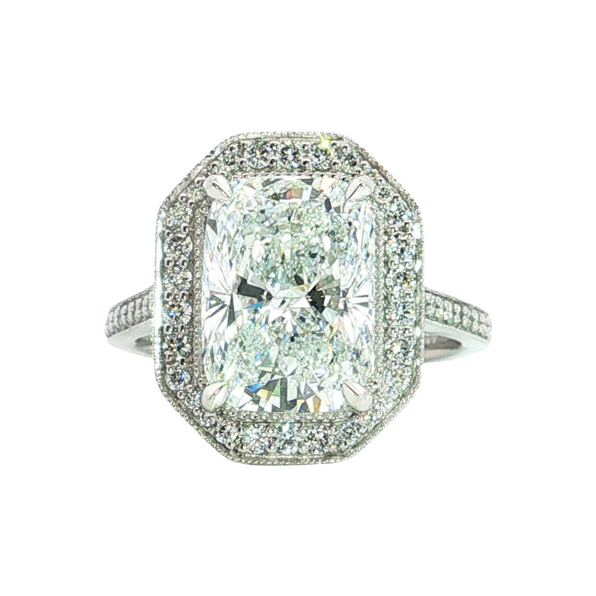 LAB GROWN CUSHION AND ROUND DIAMONDS 4.49ctw HALO RING