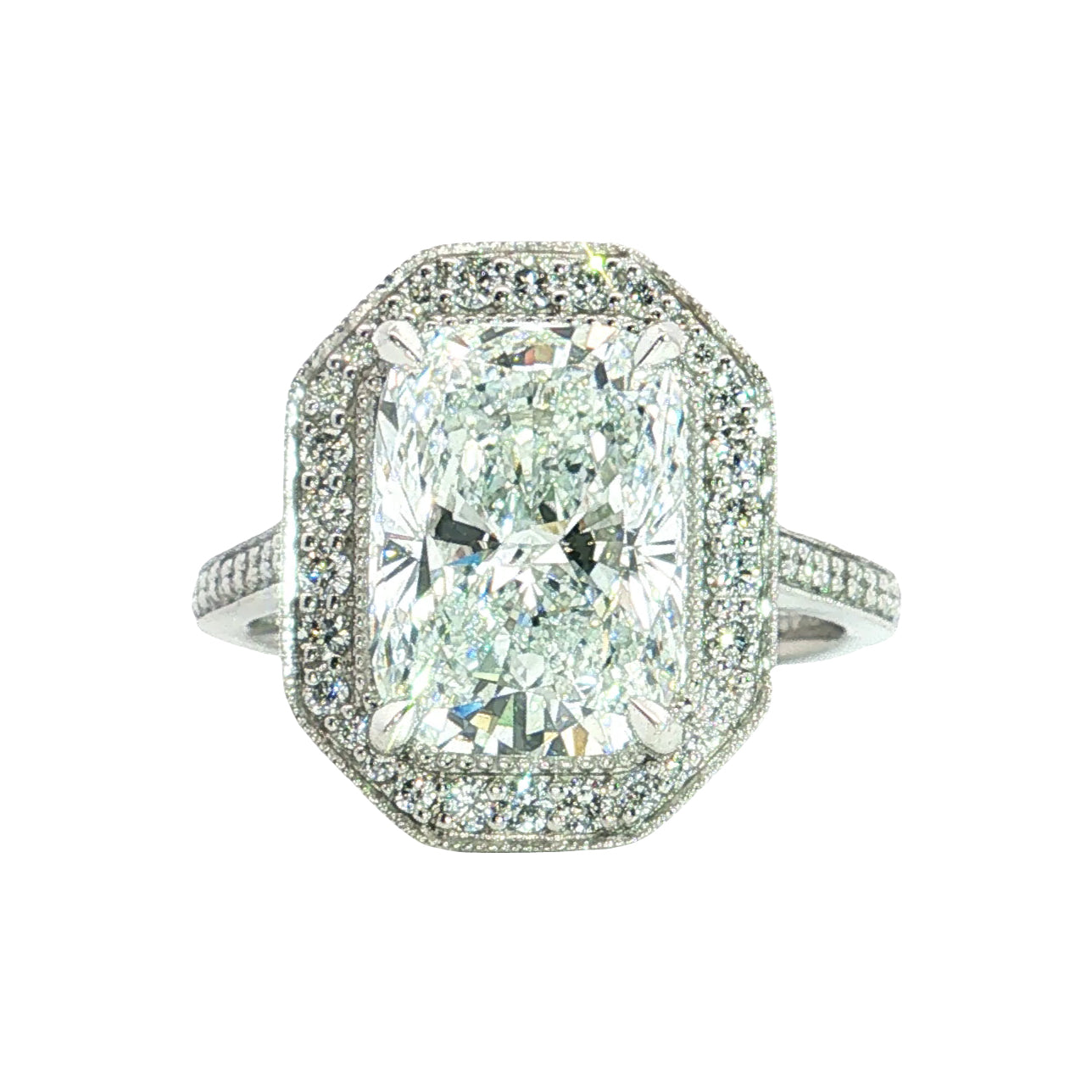 LAB GROWN CUSHION AND ROUND DIAMONDS 4.49ctw HALO RING