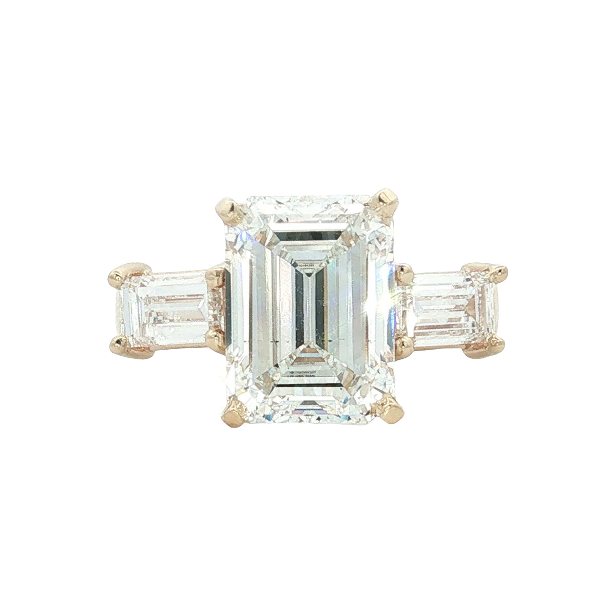 LAB GROWN EMERALD CUT DIAMONDS 5.01ctw THREE STONE RING