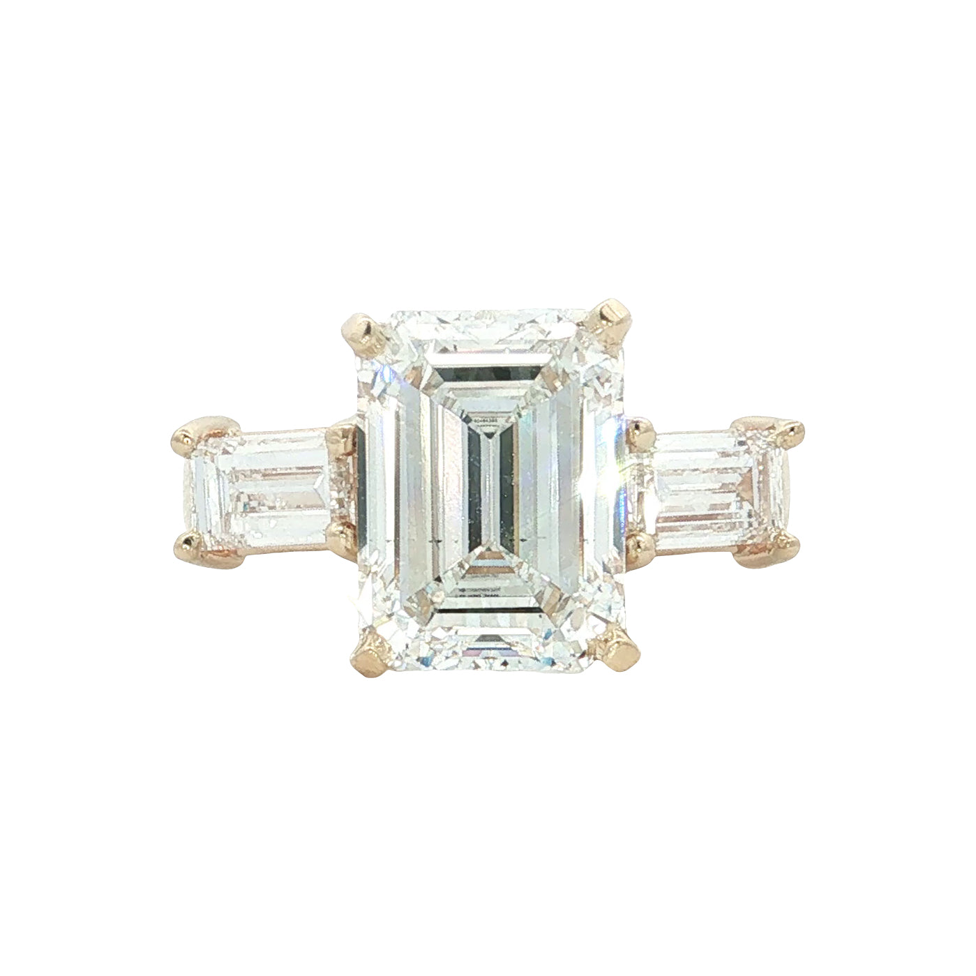LAB GROWN EMERALD CUT DIAMONDS 5.01ctw THREE STONE RING