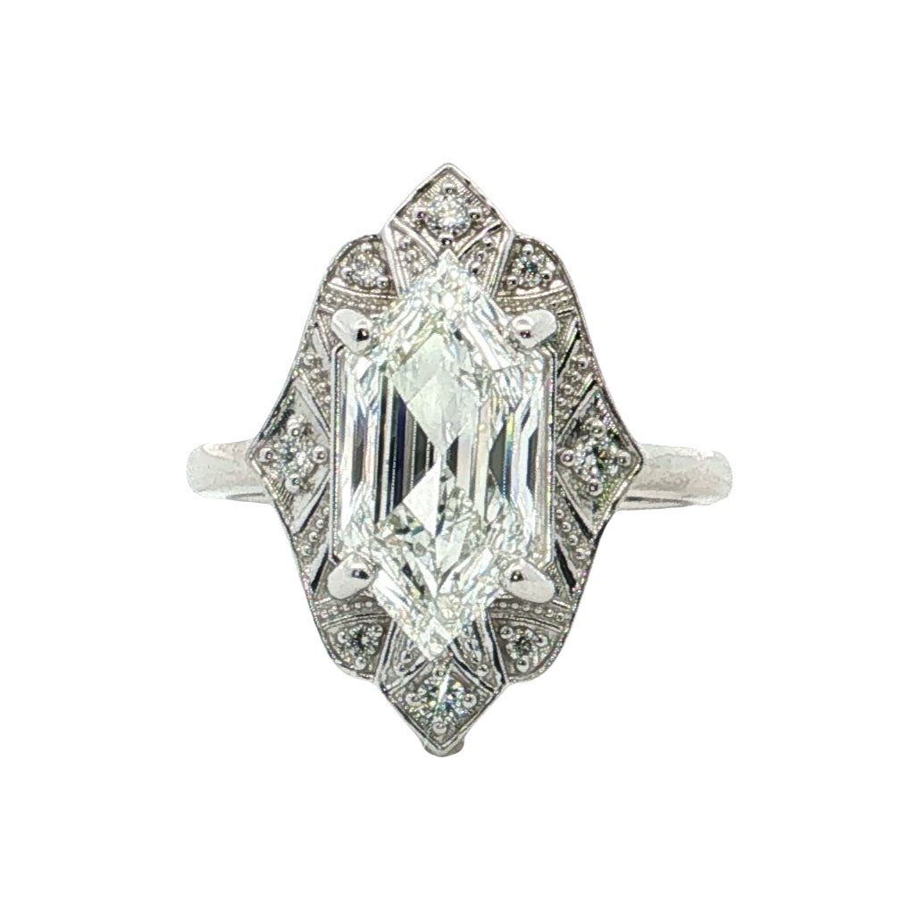 LAB GROWN DUTCH MARQUISE AND ROUND DIAMONDS 3.36ctw VINTAGE STYLE HALO RING