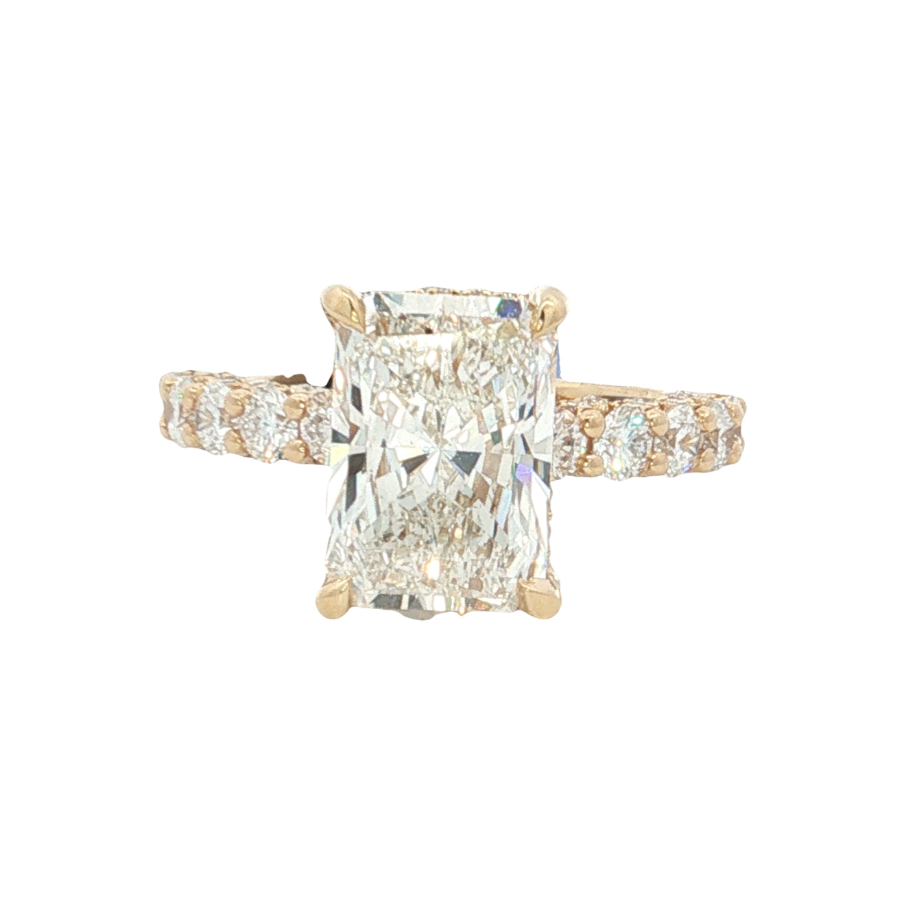 LAB GROWN RADIANT AND ROUND DIAMONDS 5 1/2ctw PRONG SET RING