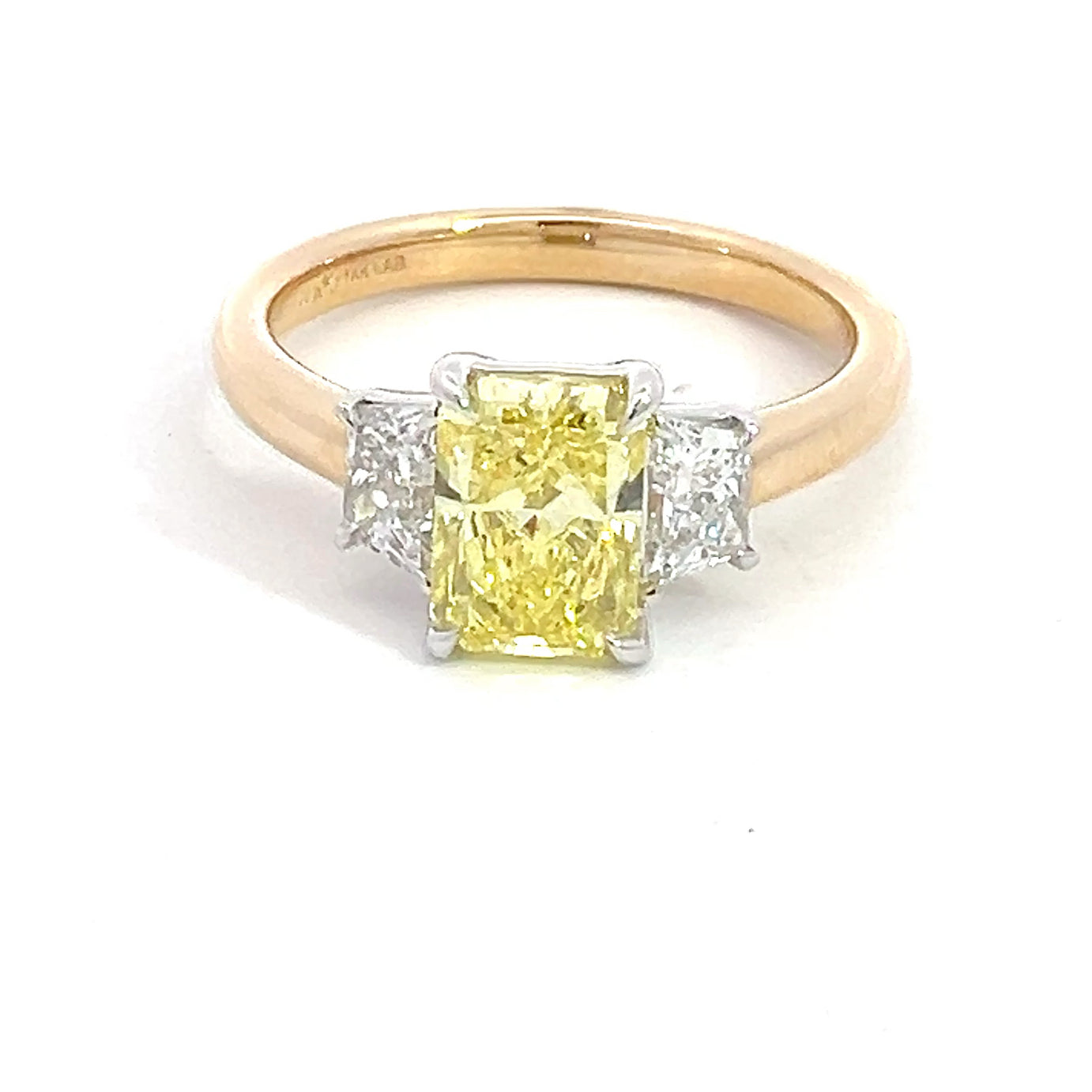 LAB GROWN FANCY YELLOW RADIANT & TRAPEZOIDS 2.07ctw THREE STONE RING