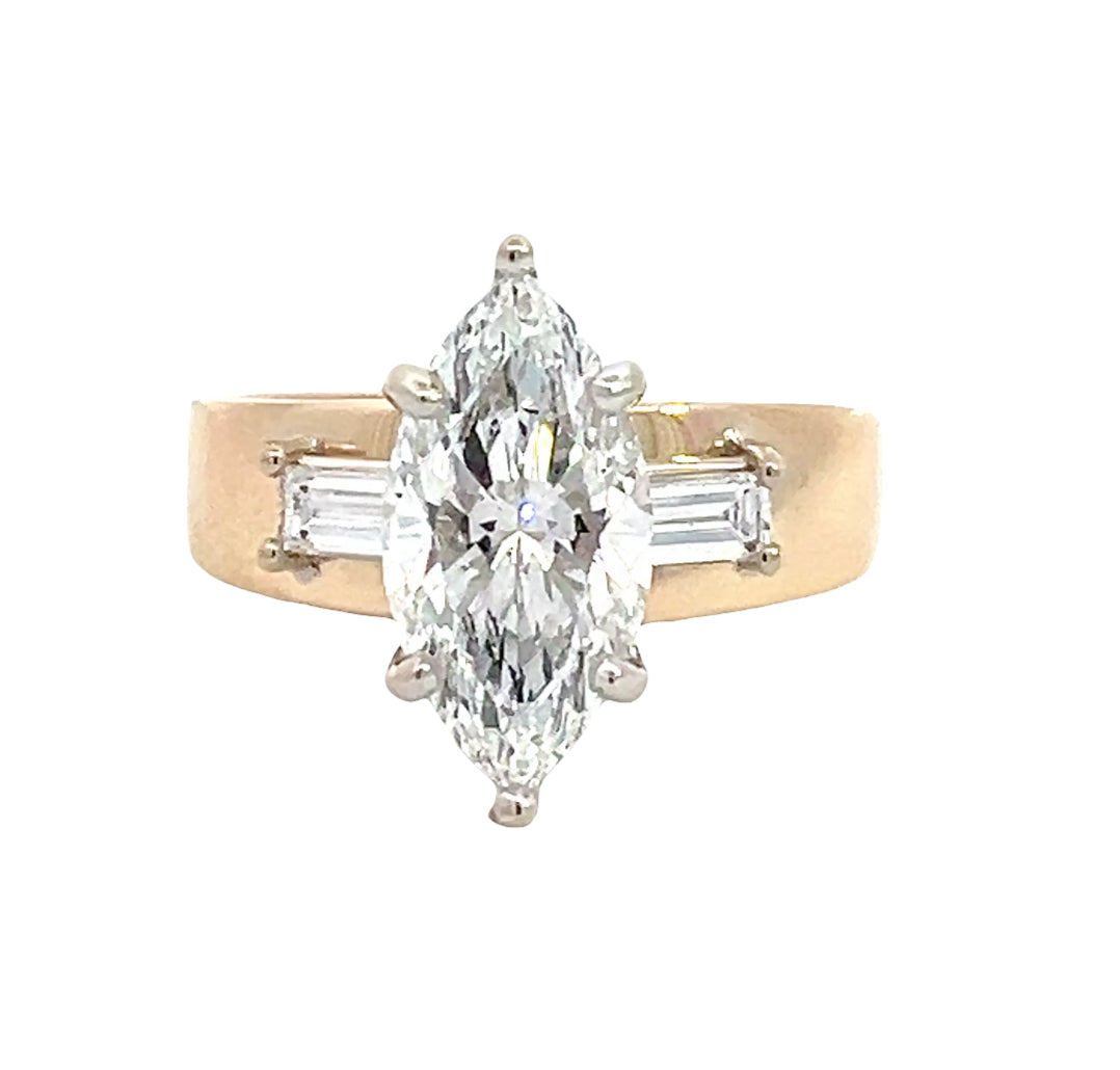 LAB GROWN MARQUISE DIAMOND 2.36ctw THREE STONE TAPERED RING