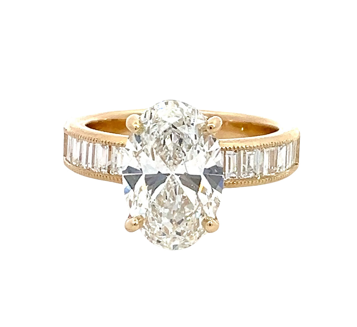 LAB GROWN OVAL, ROUND, &amp; BAGUETTE DIAMONDS 4.15ctw CHANNEL SET RING