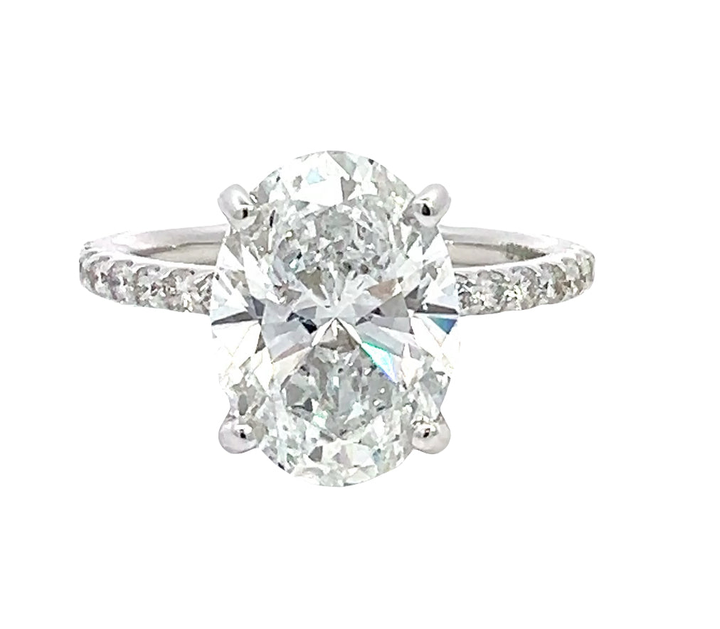 LAB GROWN OVAL & ROUND DIAMONDS 3.50ctw UNDERHALO PRONG SET RING