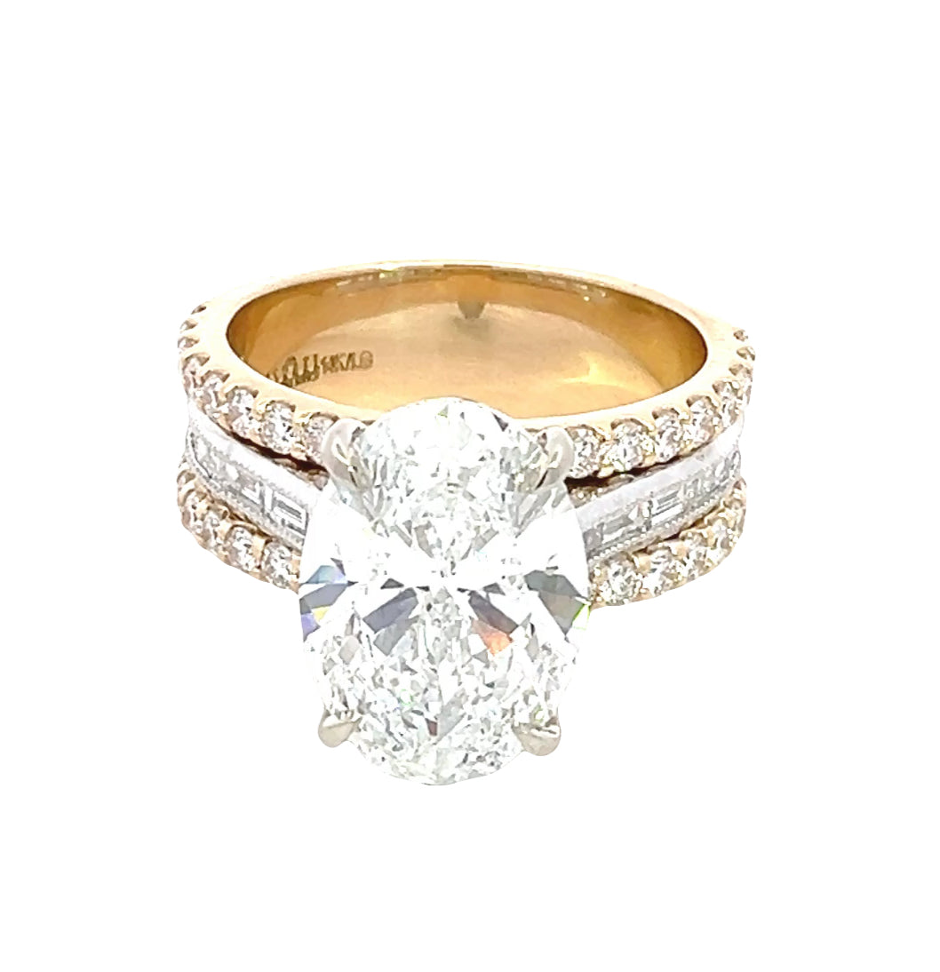 LAB GROWN OVAL, BAGUETTE AND ROUND DIAMONDS 6.16ctw RING