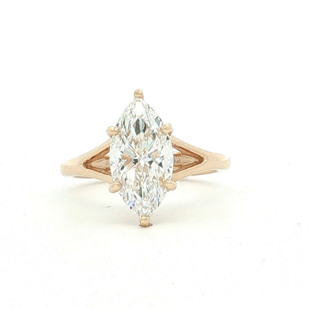 LAB GROWN MARQUISE AND ROUND DIAMONDS 3.18ctw SPLIT SHANK SOLITAIRE ENGAGEMENT RING