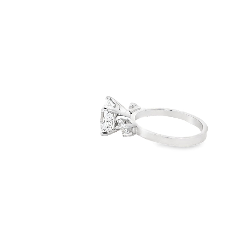LAB GROWN ASSCHER AND BAGUETTE DIAMONDS 2.50ctw THREE STONE RING