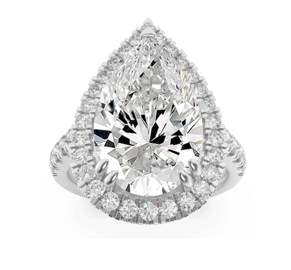 LAB GROWN PEAR AND ROUND DIAMONDS 3ctw PRONG SET HALO RING
