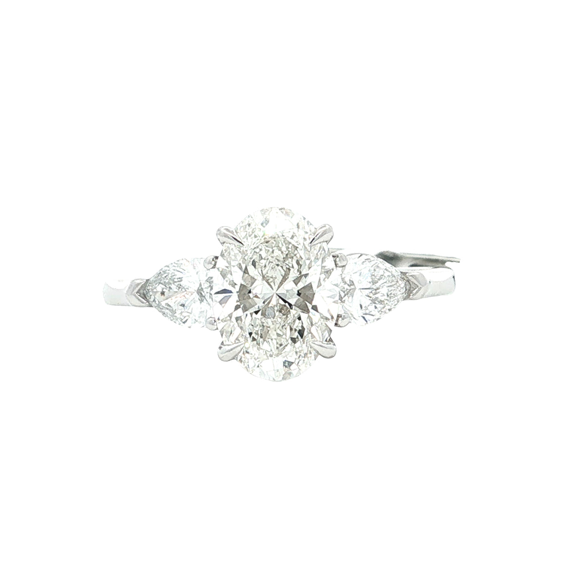 LAB GROWN OVAL AND PEAR DIAMONDS 2.15ctw THREE STONE RING