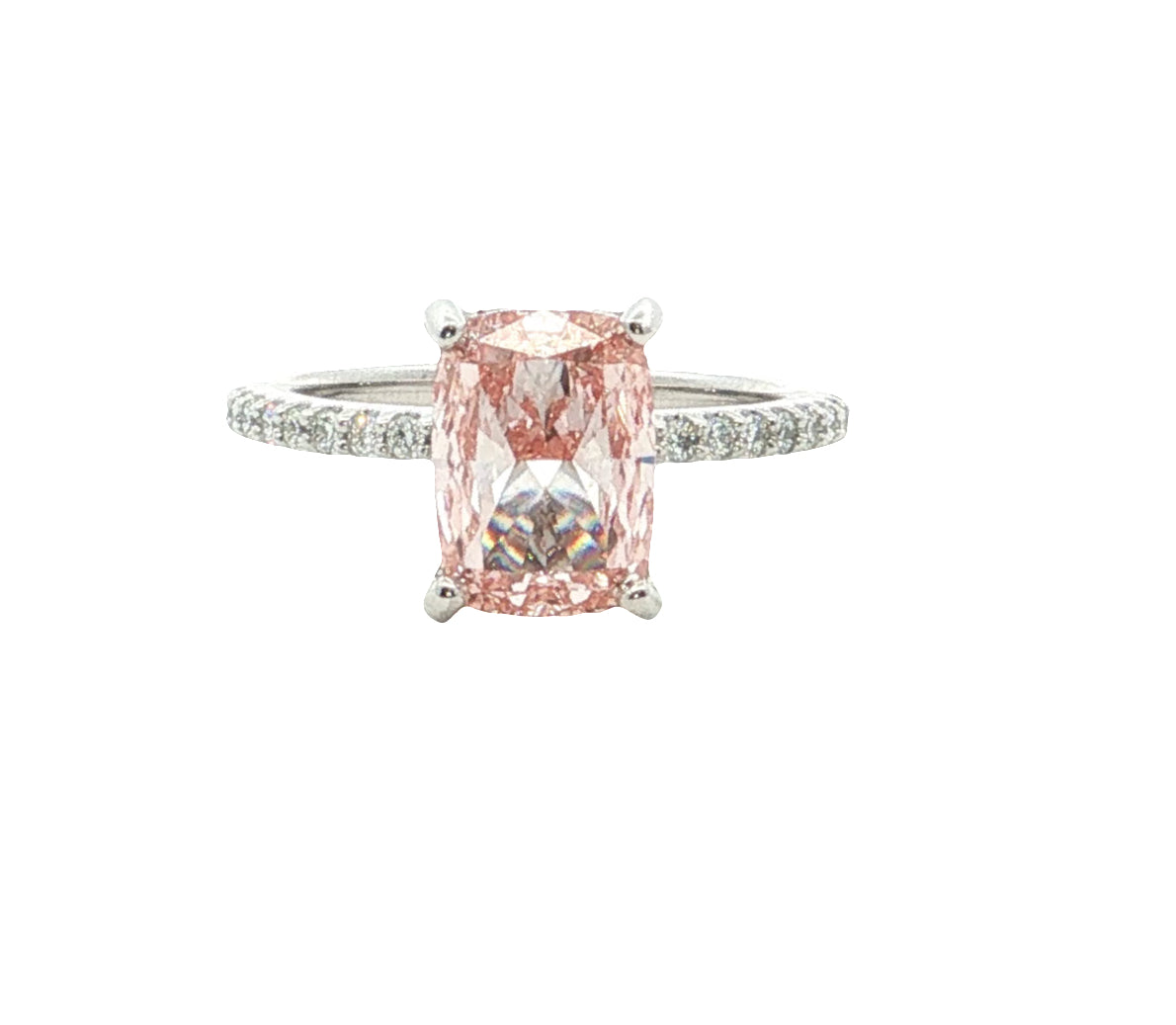LAB GROWN FANCY PINK CUSHION DIAMOND 3.36ctw PRONG SET RING