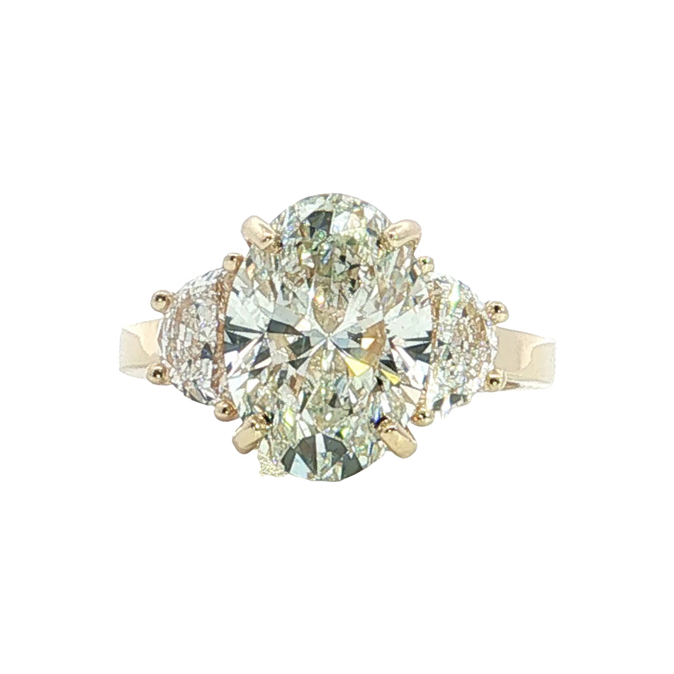LAB GROWN OVAL AND HALF MOON DIAMONDS 5.17ctw THREE STONE RING
