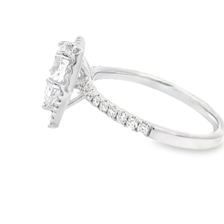 LAB GROWN PEAR AND ROUND DIAMONDS 1 1/3ctw FANCY HALO RING