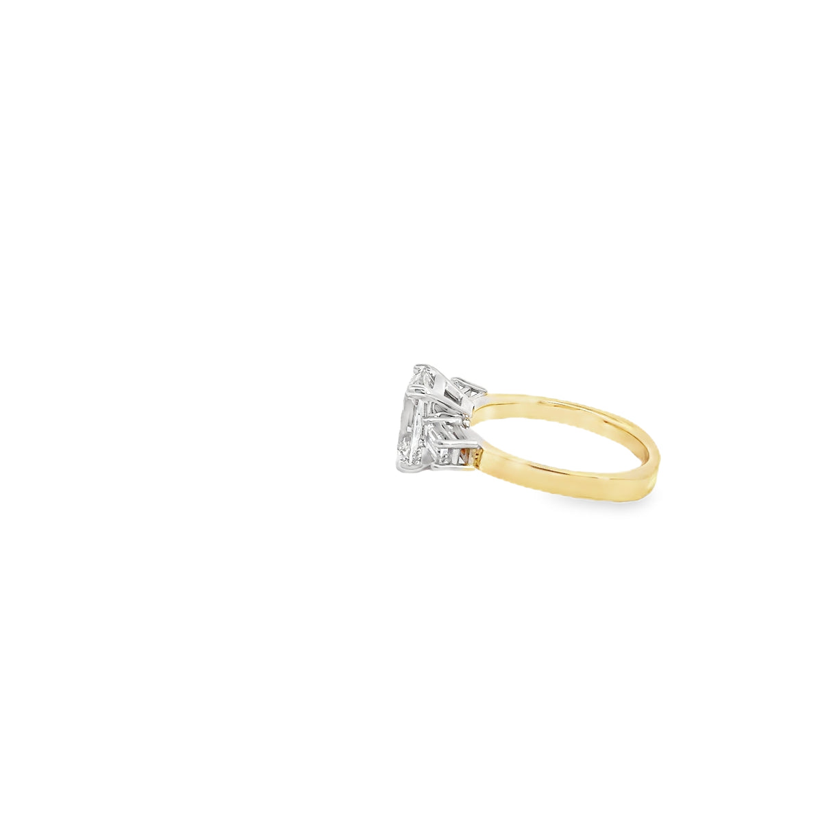 LAB GROWN CUSHION &amp; BAGUETTE DIAMONDS 3.17ctw THREE STONE NASER RING