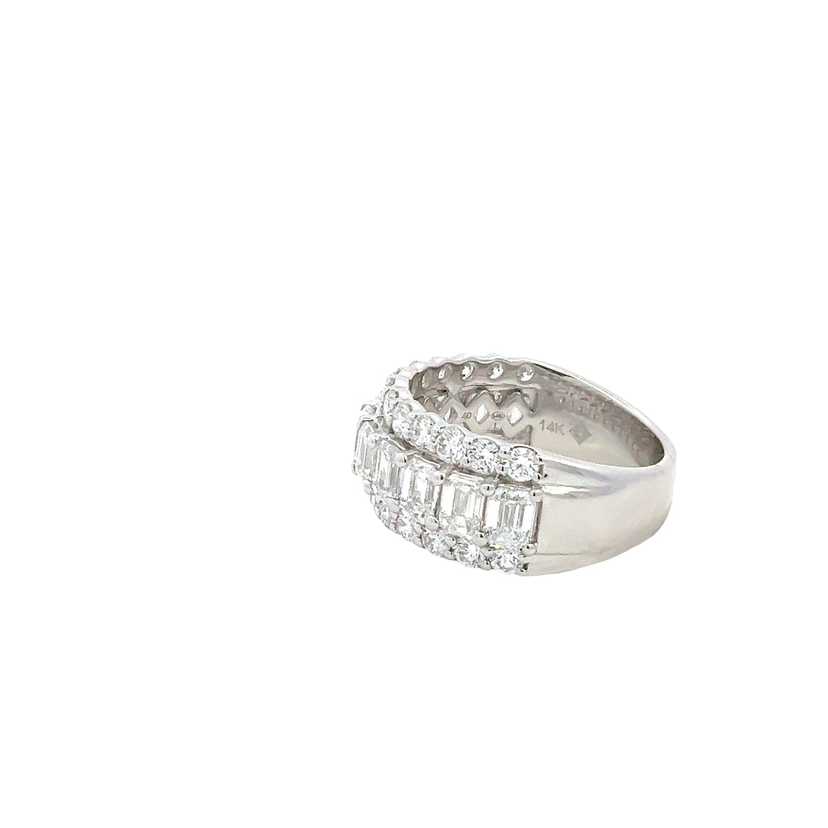 LAB GROWN EMERALD &amp; ROUND DIAMONDS 3.50ctw THREE ROW RING