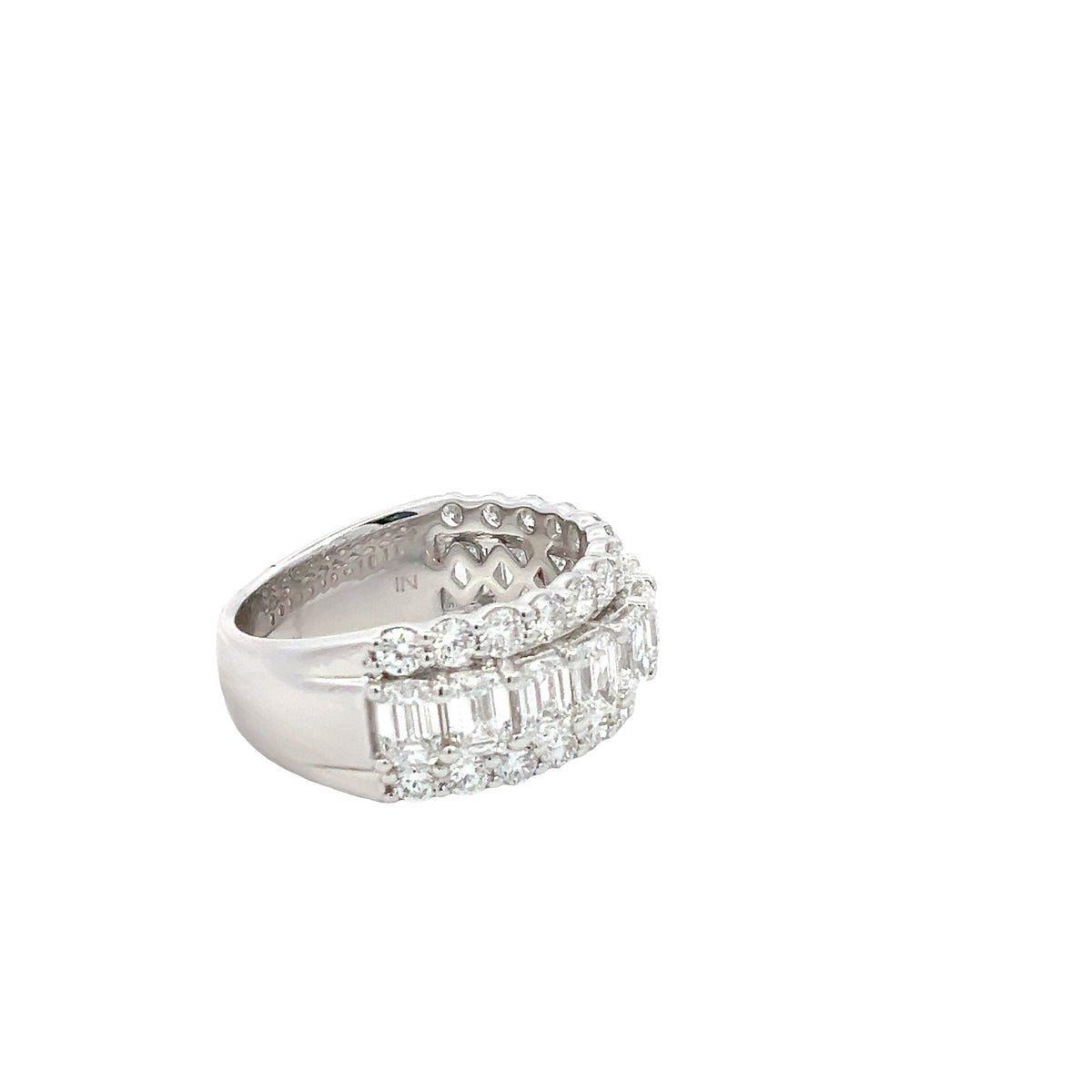 LAB GROWN EMERALD &amp; ROUND DIAMONDS 3.50ctw THREE ROW RING