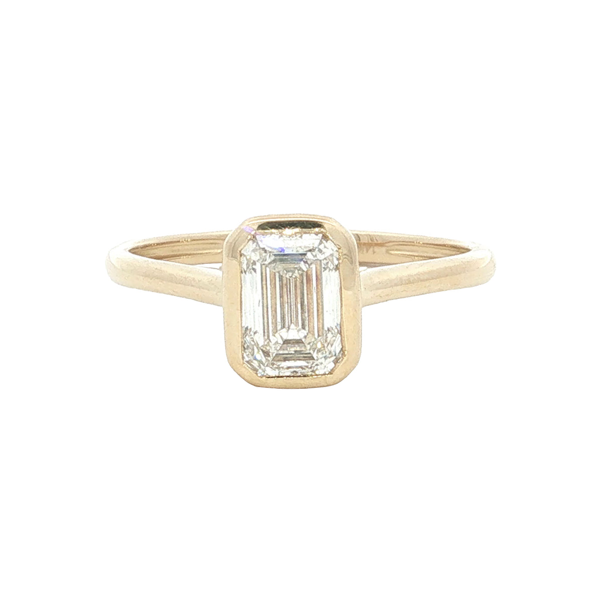 0.99 CT Emerald-Cut Lab-Grown Diamond Bezel Solitaire Engagement Ring