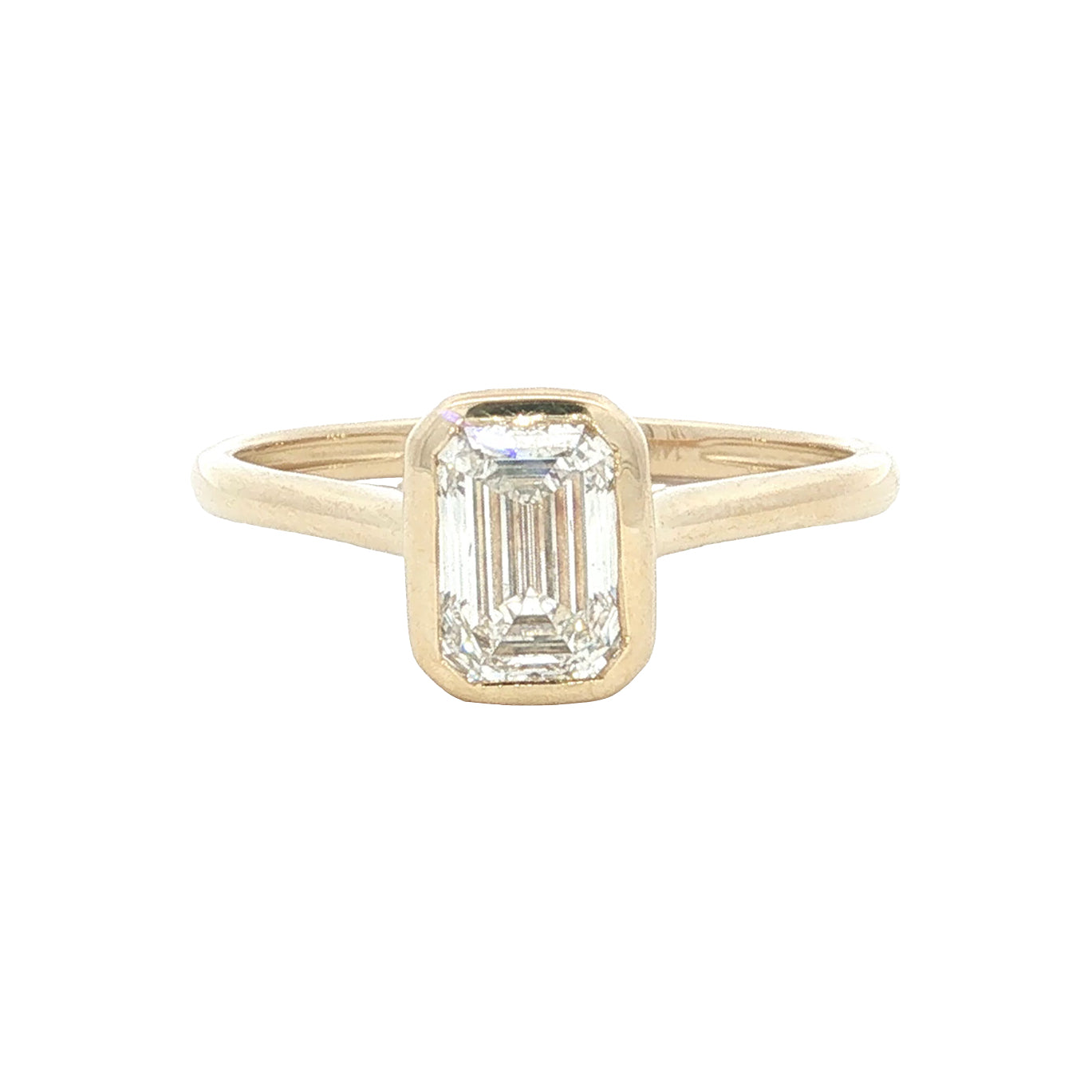 0.99 CT Emerald-Cut Lab-Grown Diamond Bezel Solitaire Engagement Ring