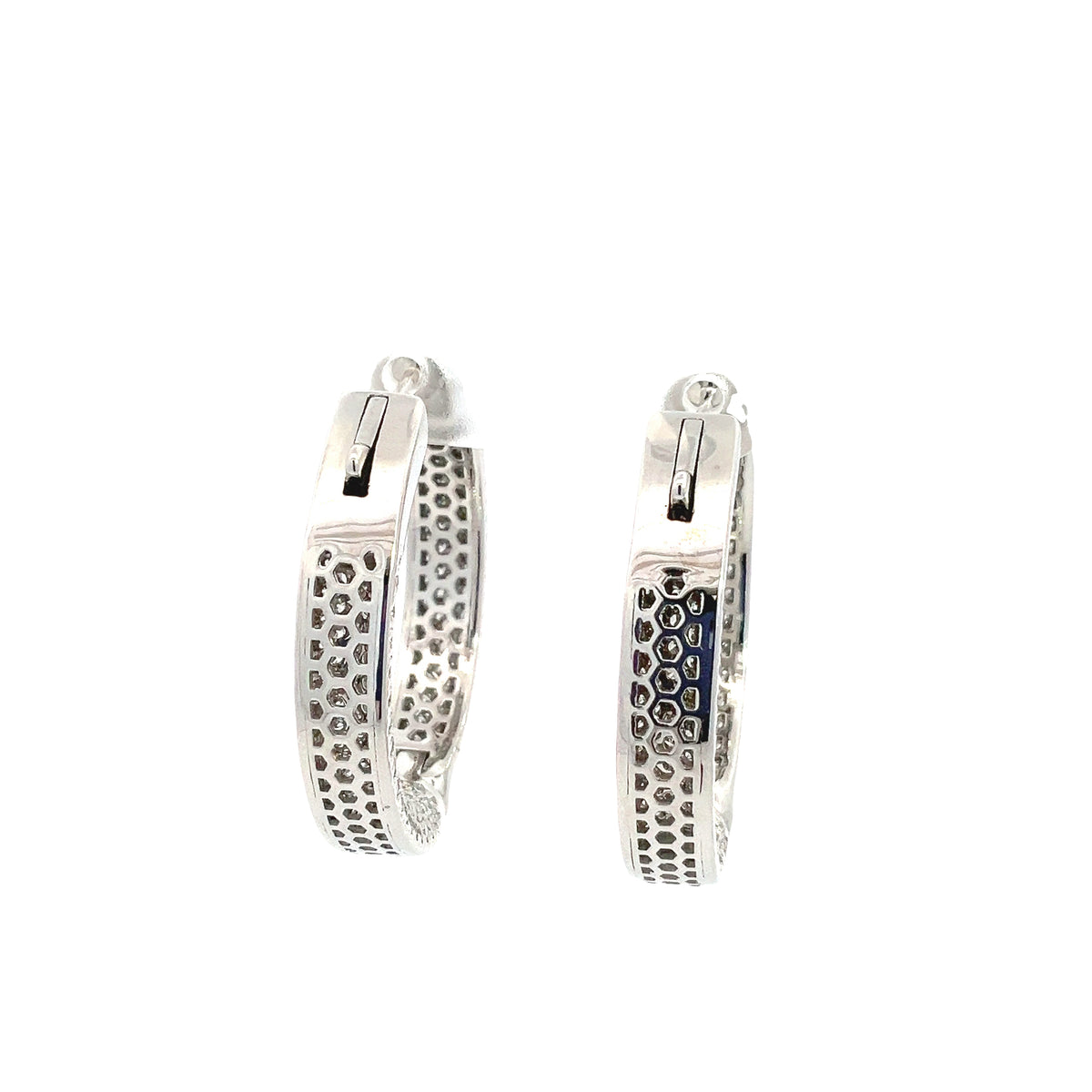 LAB GROWN ROUND DIAMONDS 4.11ctw DOMED PAVE SET HOOP EARRINGS