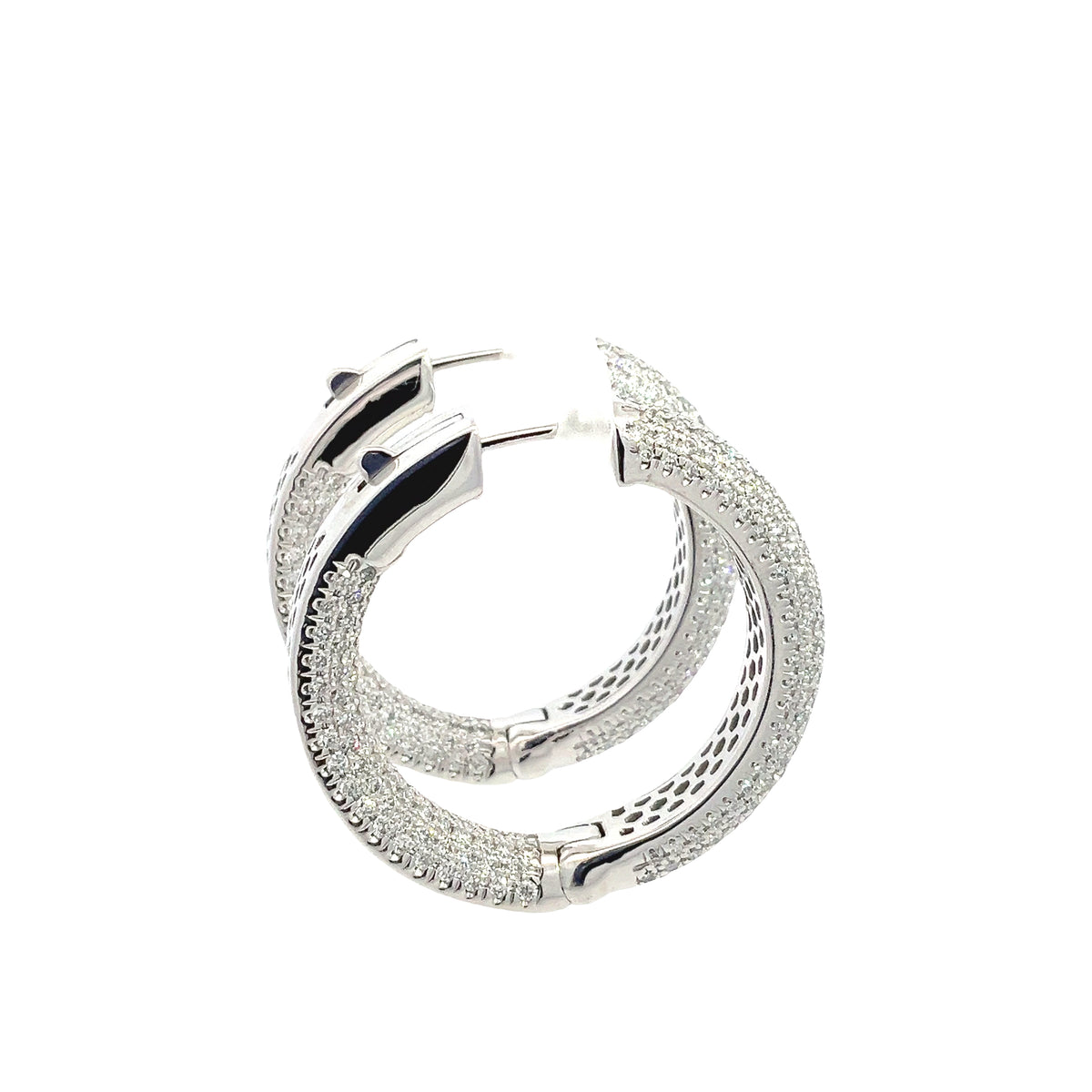 LAB GROWN ROUND DIAMONDS 4.11ctw DOMED PAVE SET HOOP EARRINGS