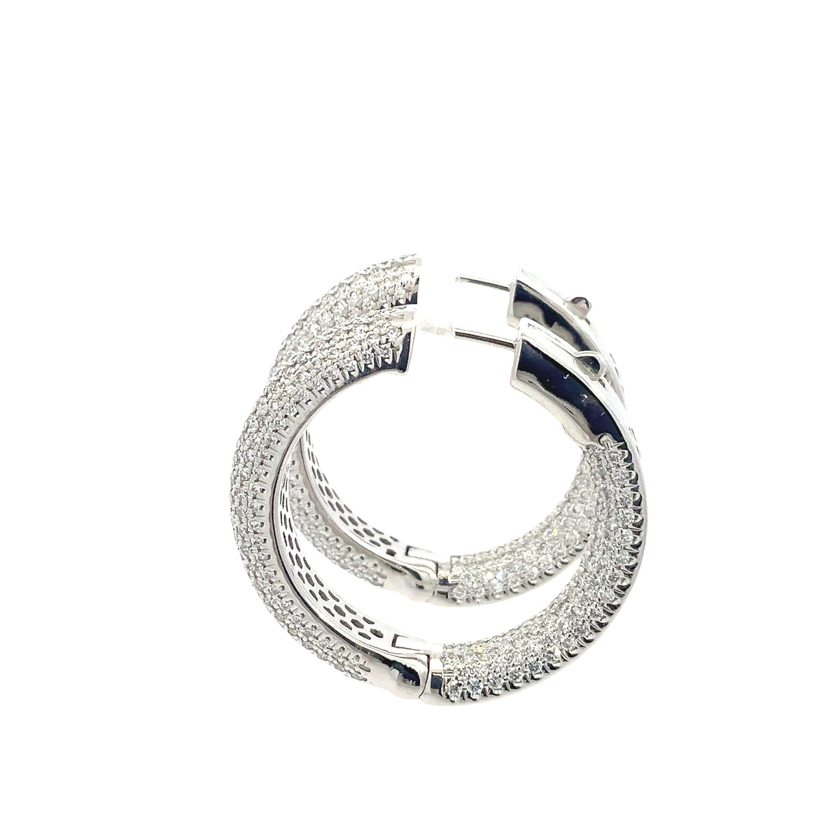 LAB GROWN ROUND DIAMONDS 4.11ctw DOMED PAVE SET HOOP EARRINGS