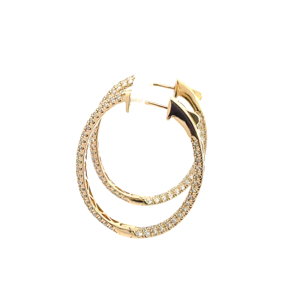 LAB GROWN ROUND DIAMONDS 2.42ctw THREE SIDED PAVE SET HOOP EARRINGS