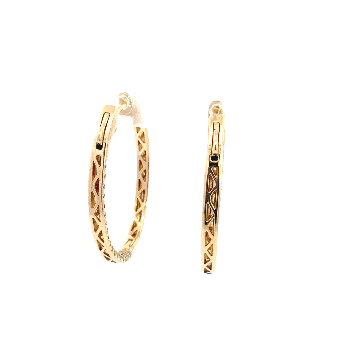 LAB GROWN ROUND DIAMONDS 2.42ctw THREE SIDED PAVE SET HOOP EARRINGS