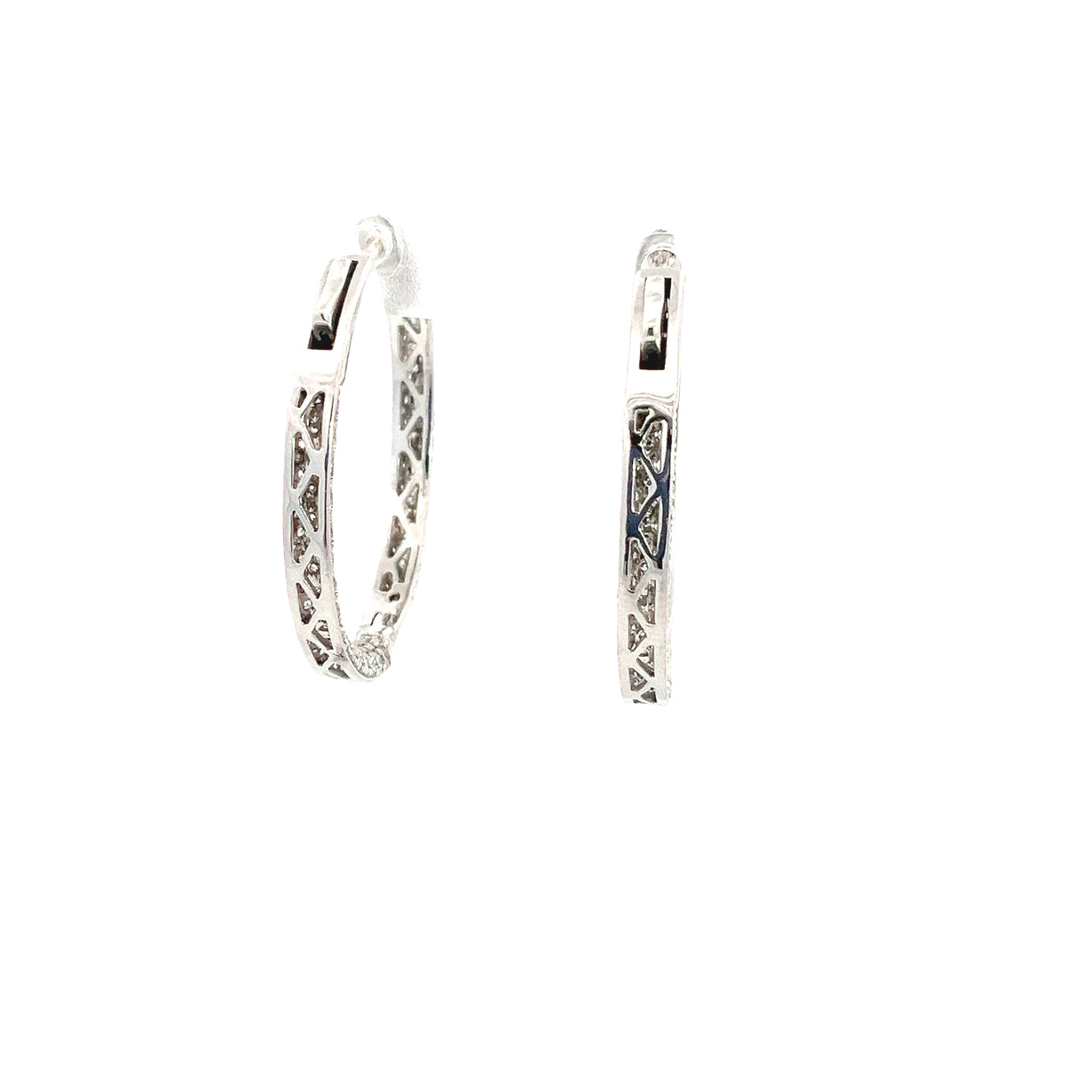 LAB GROWN ROUND DIAMONDS 2.50ctw THREE SIDED PAVE SET HOOP EARRINGS