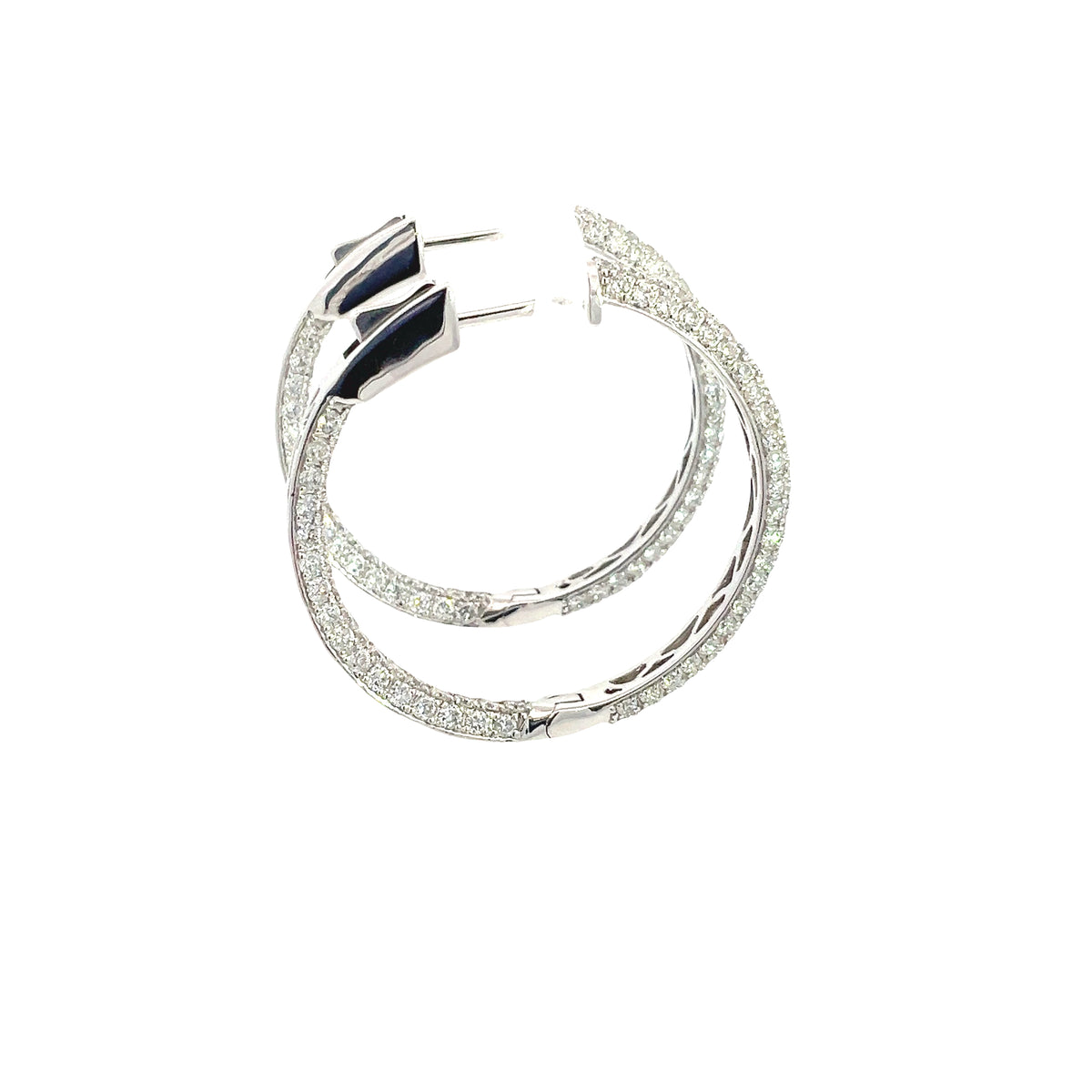 LAB GROWN ROUND DIAMONDS 2.50ctw THREE SIDED PAVE SET HOOP EARRINGS