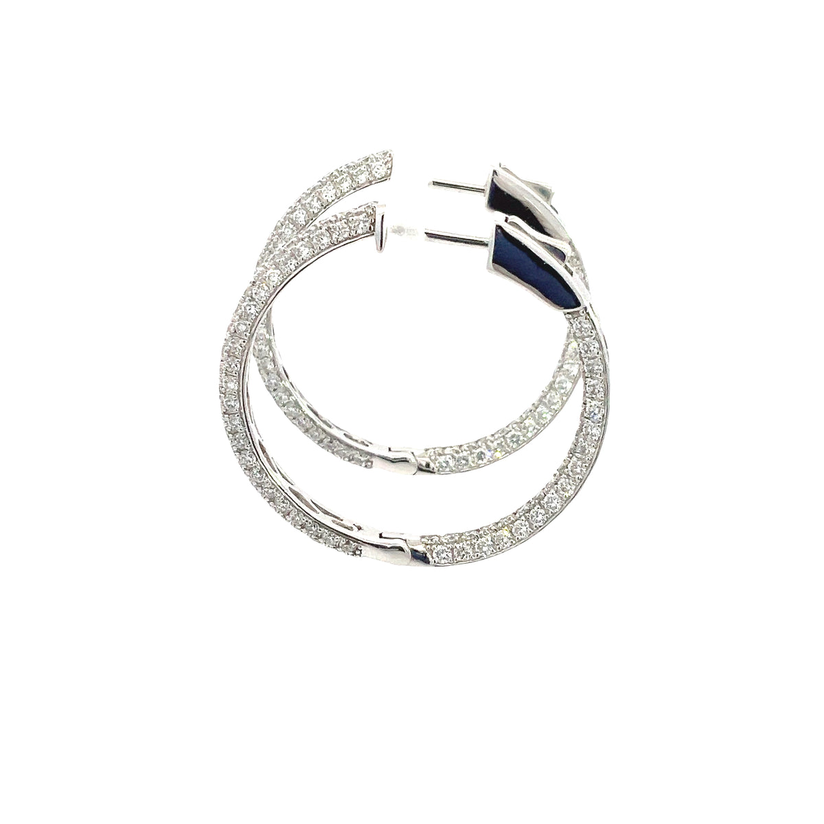LAB GROWN ROUND DIAMONDS 2.50ctw THREE SIDED PAVE SET HOOP EARRINGS
