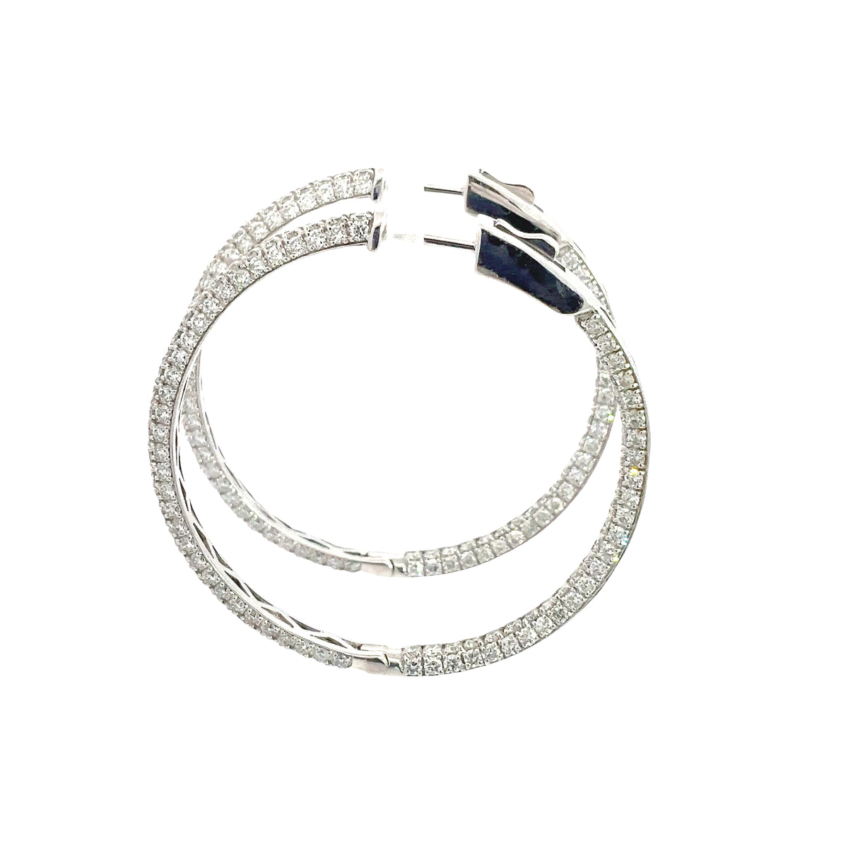LAB GROWN ROUND DIAMONDS 4.02ctw THREE SIDED PAVE SET HOOP EARRINGS