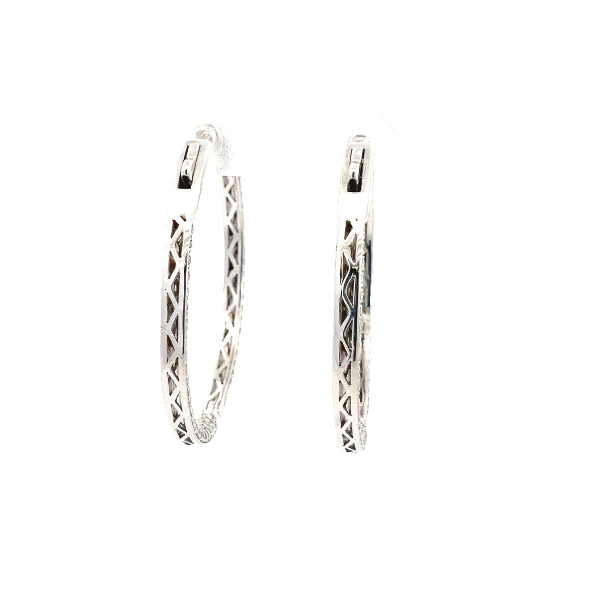 LAB GROWN ROUND DIAMONDS 4.02ctw THREE SIDED PAVE SET HOOP EARRINGS