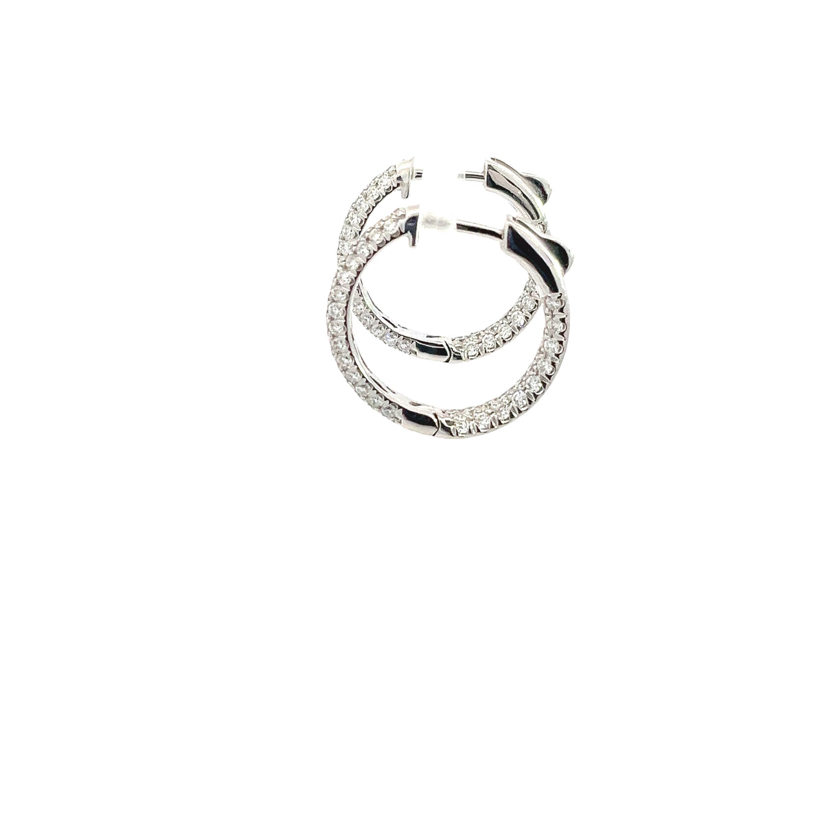 LAB GROWN ROUND DIAMONDS 1.21ctw THREE SIDED PAVE SET HOOP EARRINGS