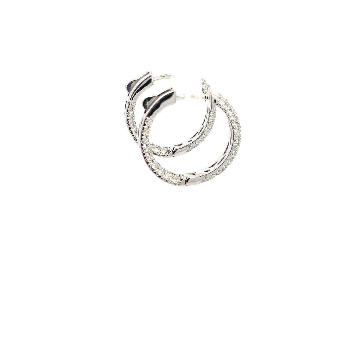 LAB GROWN ROUND DIAMONDS 1.21ctw THREE SIDED PAVE SET HOOP EARRINGS