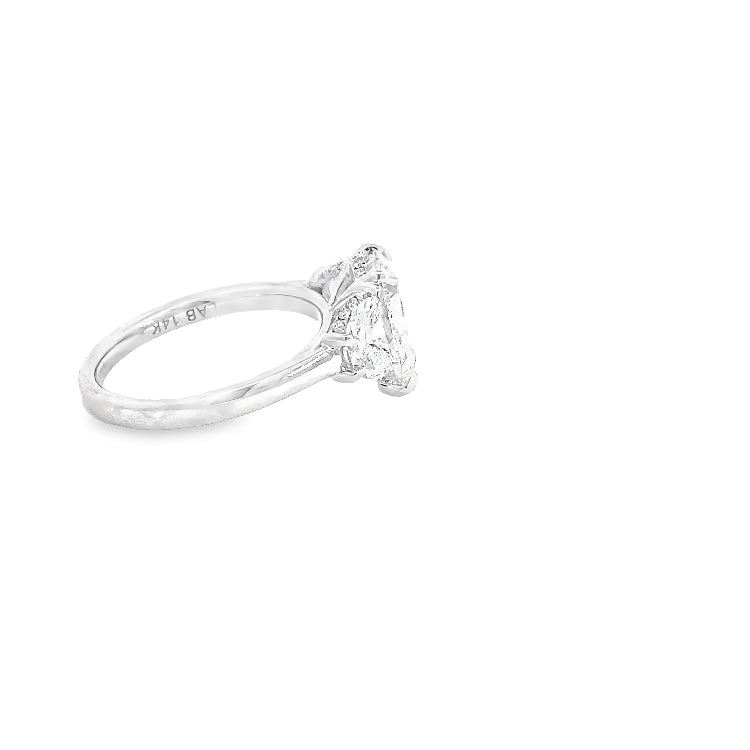 LAB GROWN PEAR AND HALF MOON DIAMONDS 3.11ctw THREE STONE RING