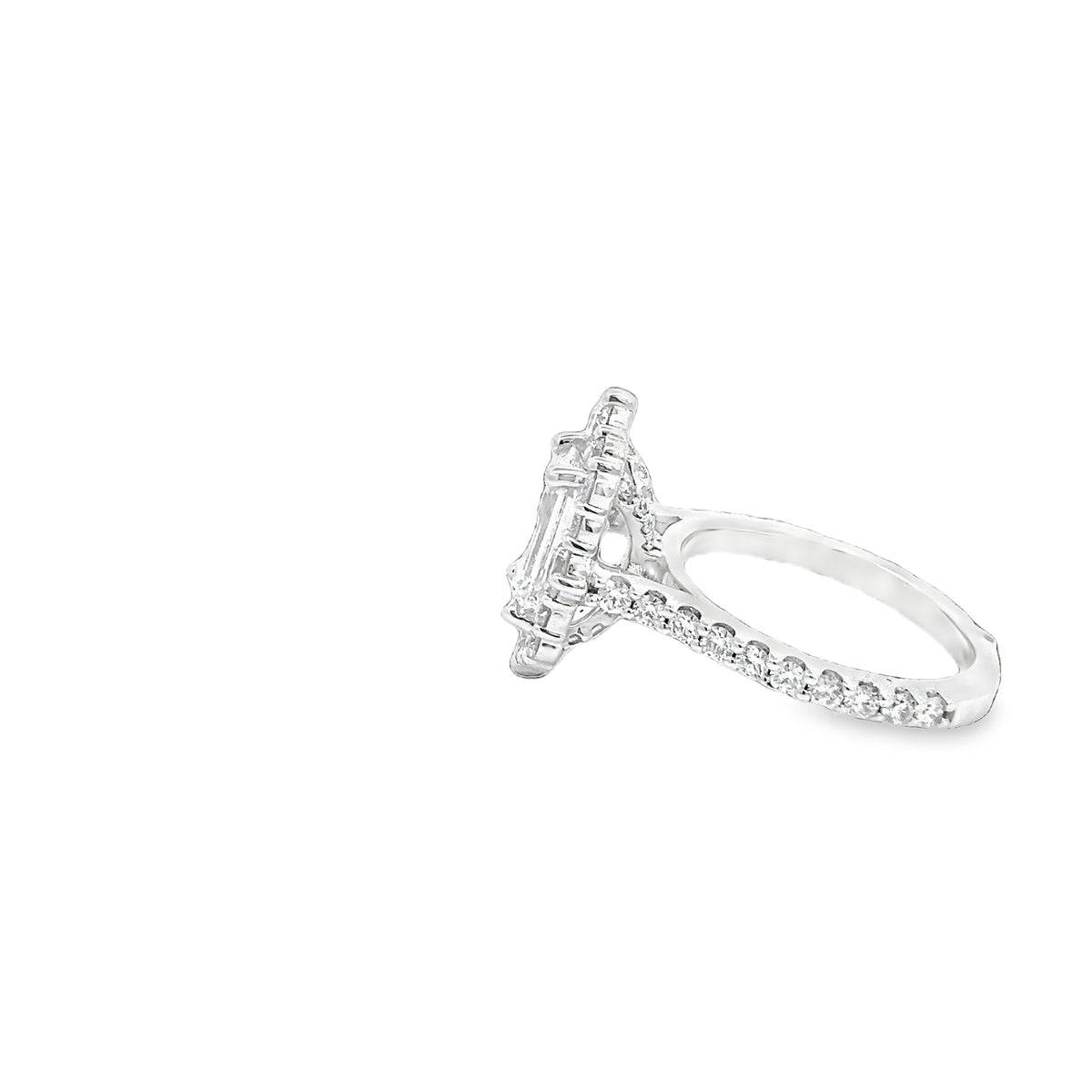 LAB GROWN EMERALD AND ROUND DIAMONDS 3.58ctw PRONG SET HALO RING