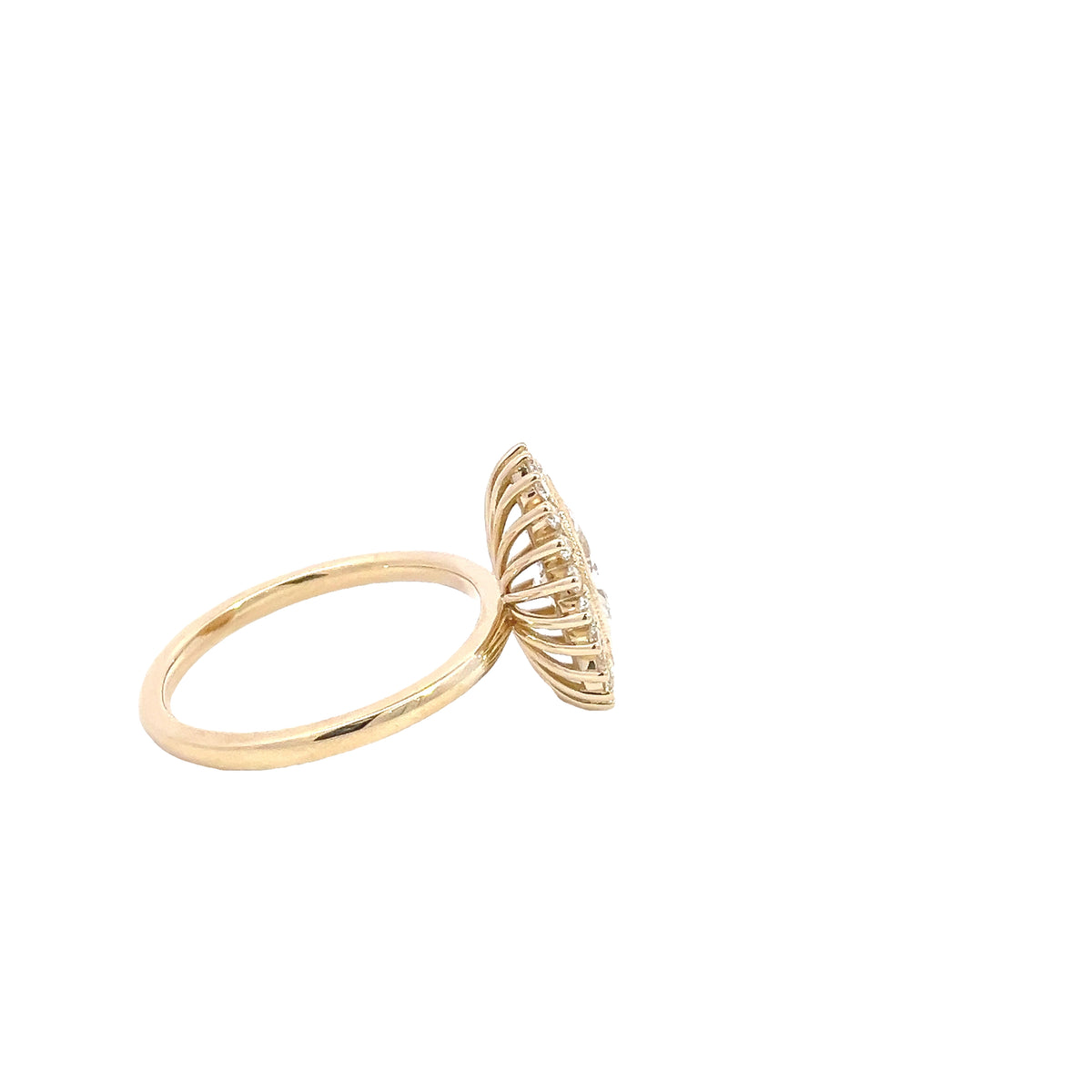 LAB GROWN OVAL &amp; ROUND DIAMONDS 1.44ctw BEZEL PRONG SET HALO RING