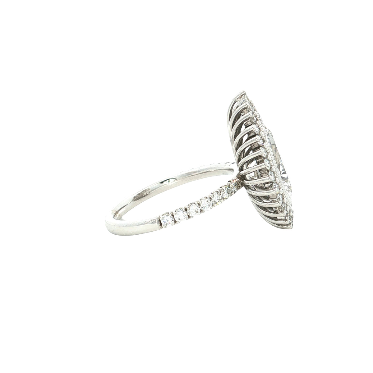 LAB GROWN PEAR & ROUND DIAMONDS 2.92CTW BEZEL PRONG SET HALO RING