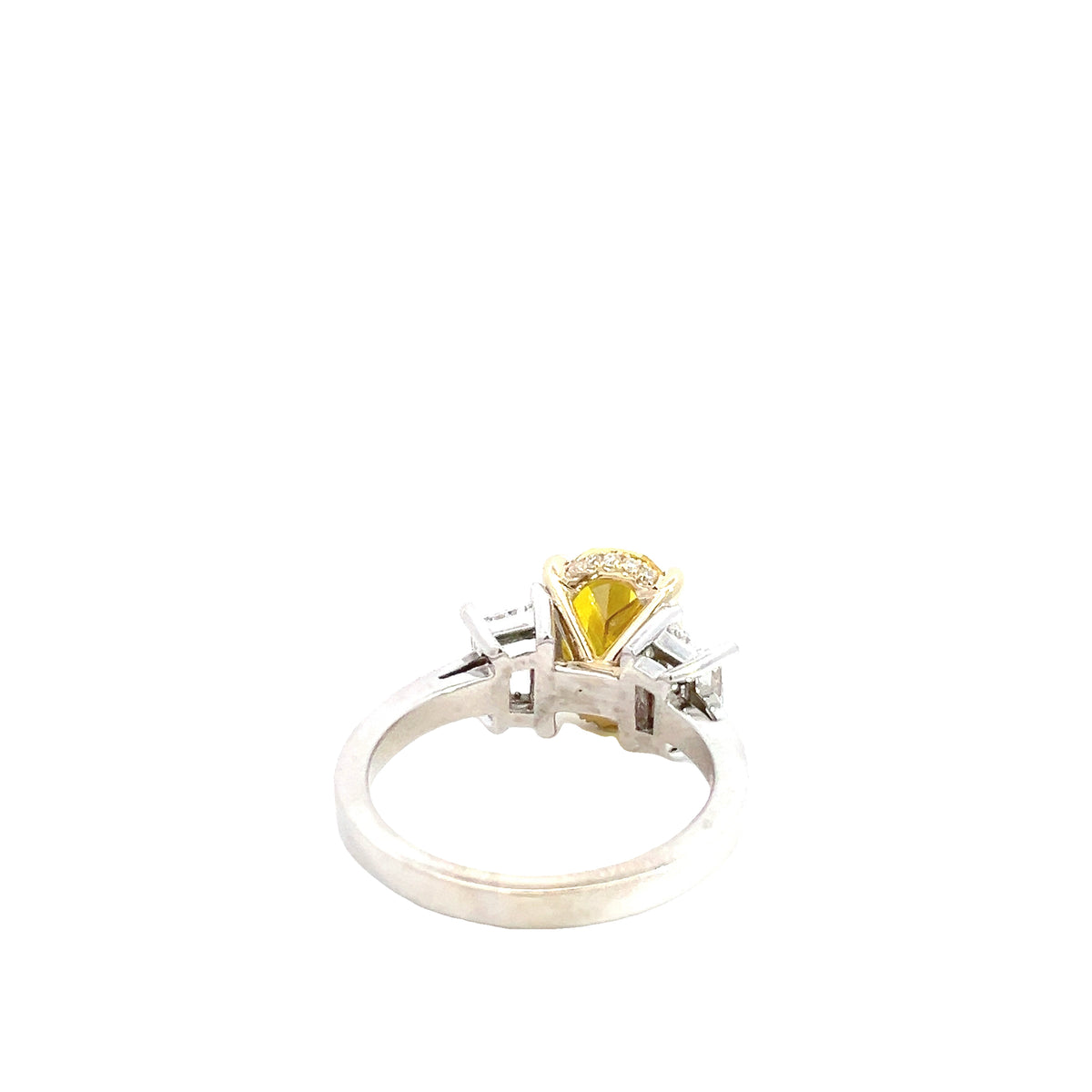 LAB GROWN FANCY YELLOW OVAL DIAMOND &amp; TRAPEZOIDS 3.18ctw THREE STONE RING