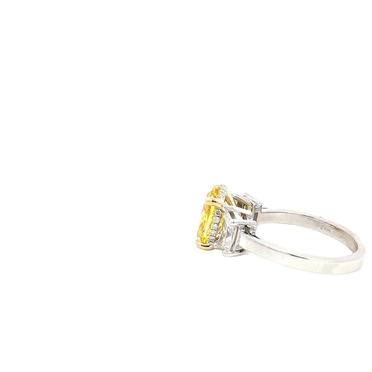 LAB GROWN FANCY YELLOW OVAL DIAMOND &amp; TRAPEZOIDS 3.18ctw THREE STONE RING