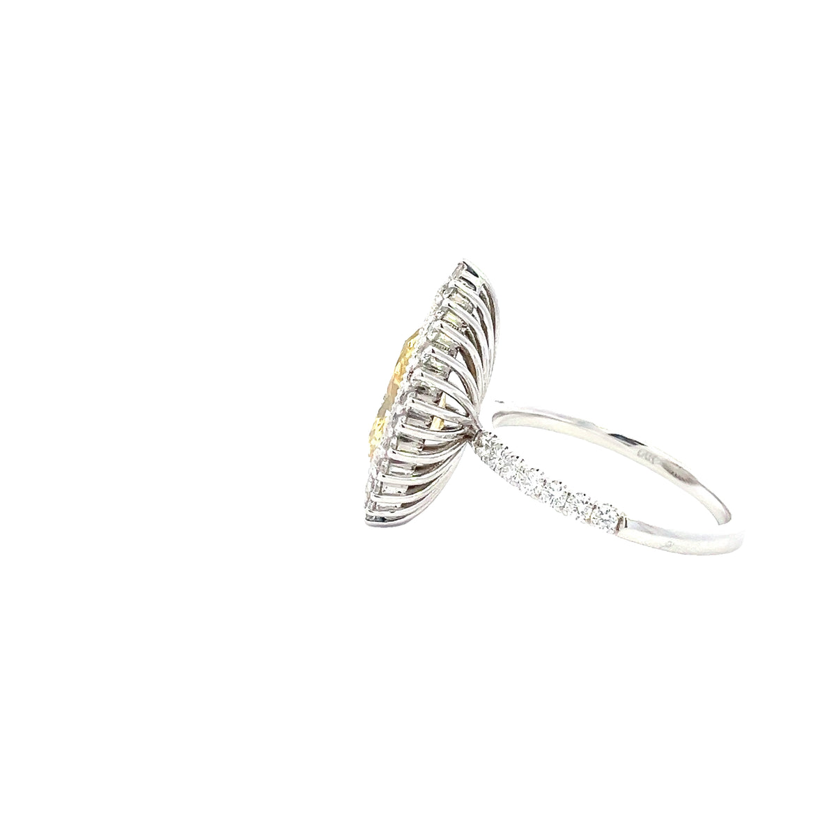 LAB GROWN PEAR &amp; ROUND DIAMONDS 3.32ctw BEZEL PRONG SET HALO RING