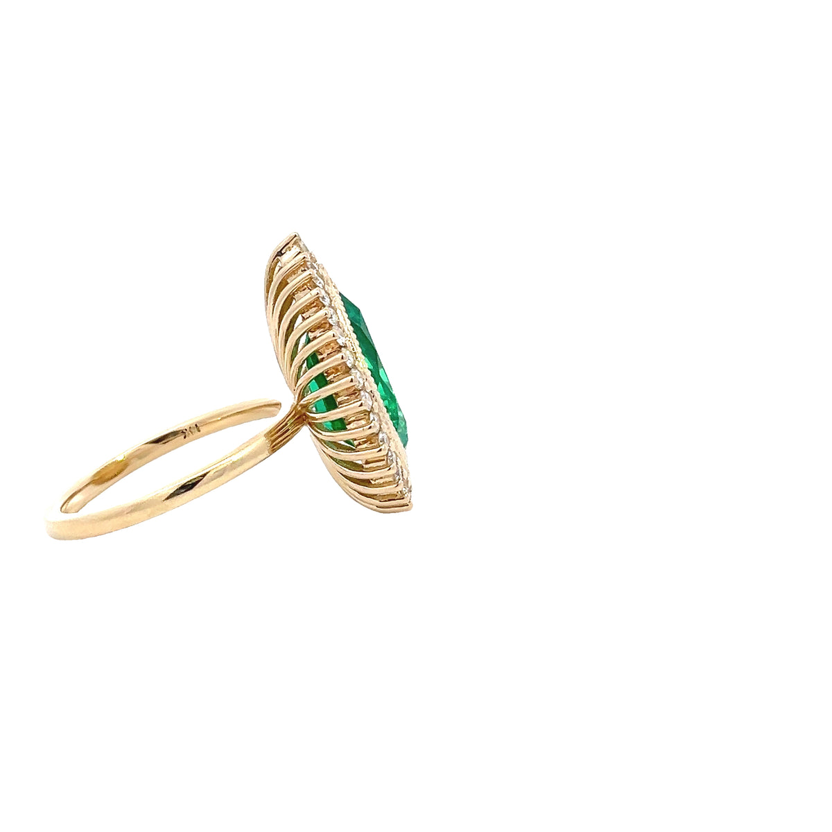 LAB GROWN PEAR EMERALD &amp; ROUND DIAMONDS 4.38ctw HALO RING