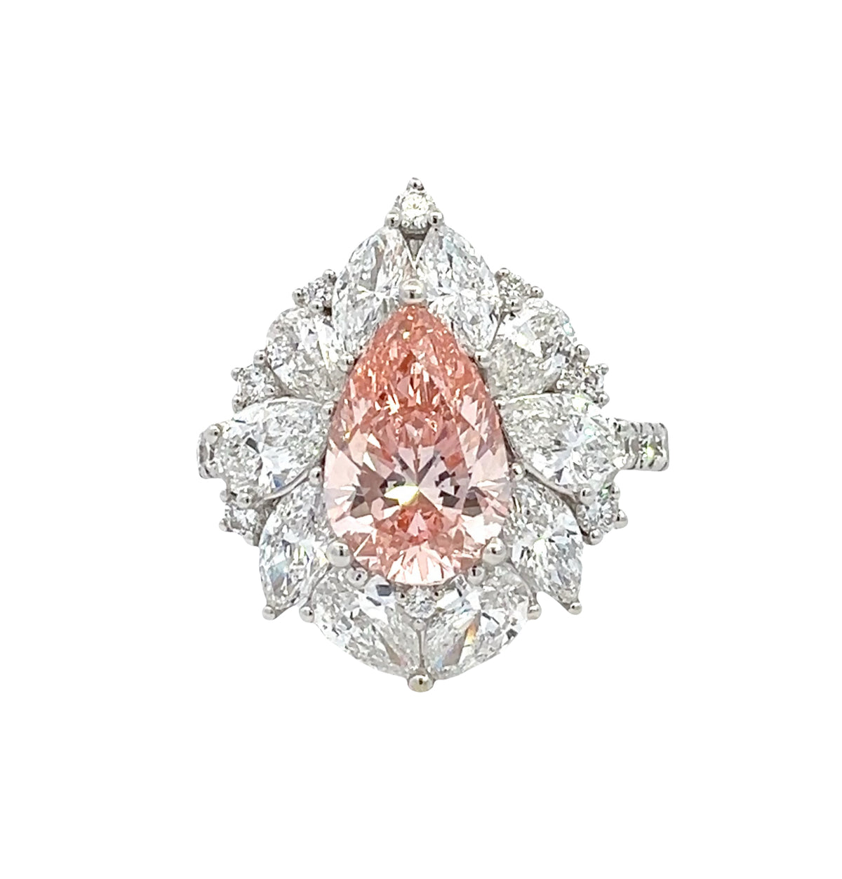 LAB GROWN FANCY PINK PEAR DIAMOND 4 1/2ctw CUSTOM HALO RING