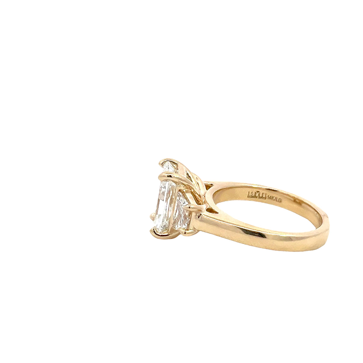 LAB GROWN RADIANT &amp; TRAPEZOID DIAMONDS 3.57ctw THREE STONE RING
