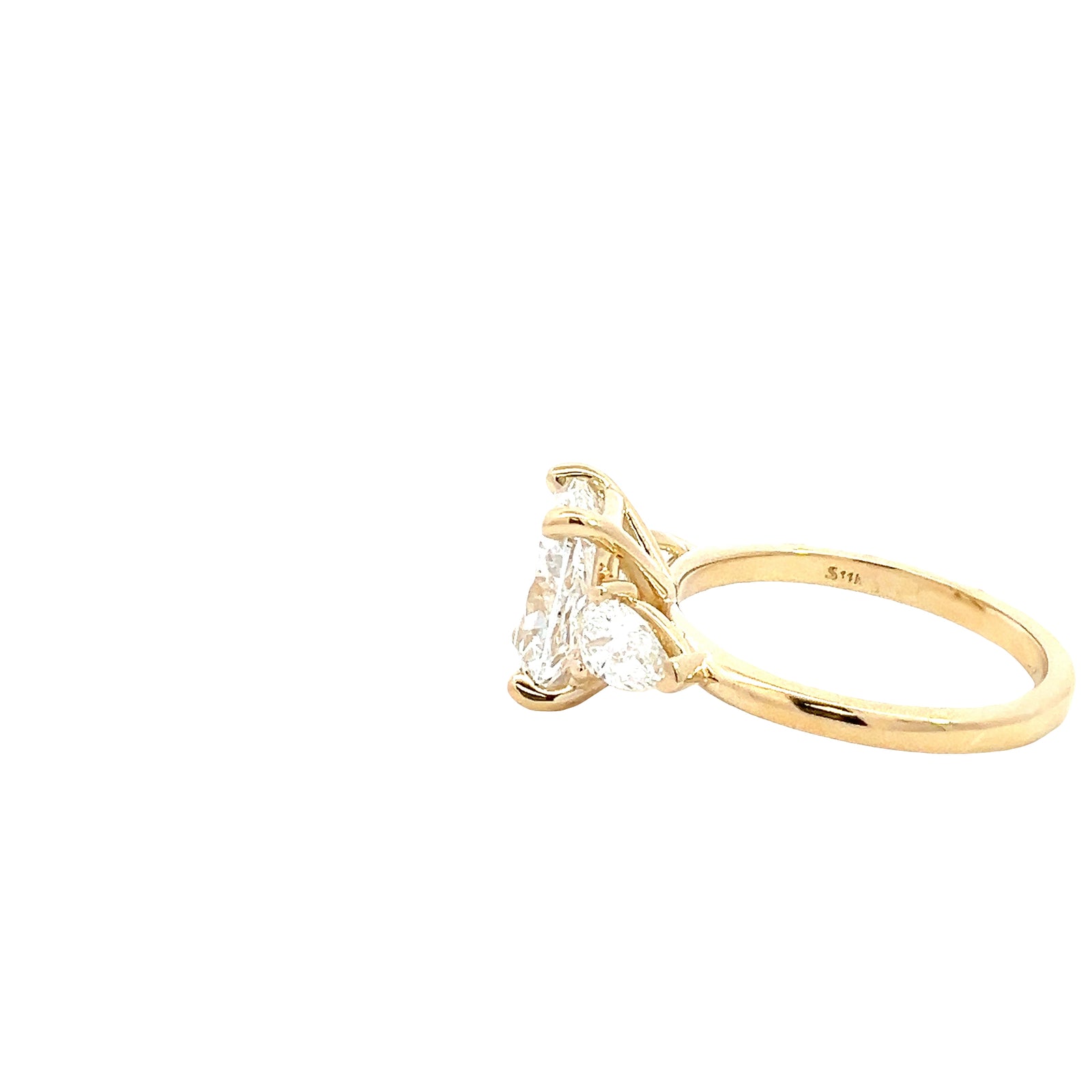 LAB GROWN CUSHION AND PEAR DIAMONDS 3.65ctw THREE STONE RING
